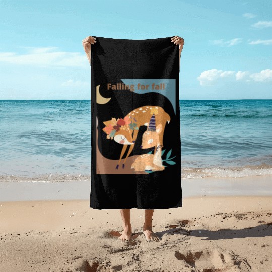 Autumn Deer Falling for Fall Beach Towels