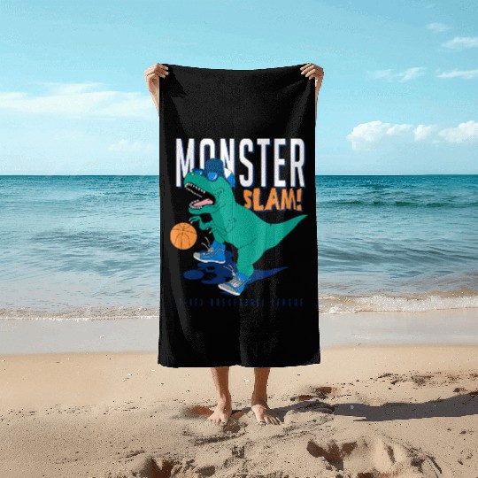 Dinosaur Basketball Slam Funny Beach Towels