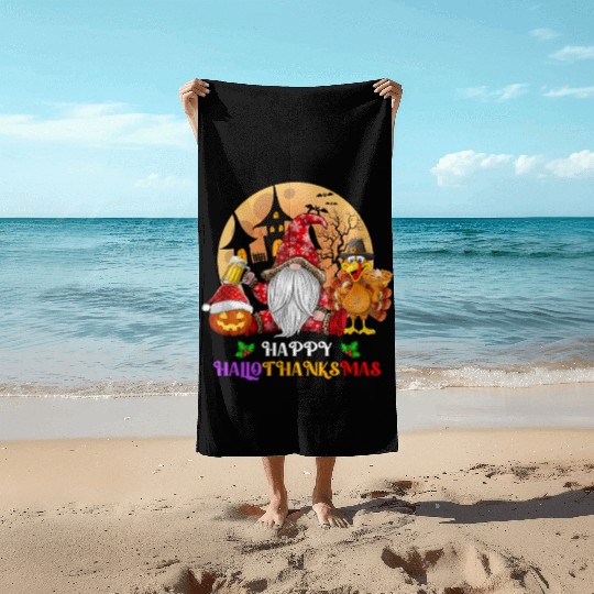 Happy Hallothanksmas Halloween Thanksgiving Xmas Beach Towels