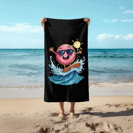 Donut Surfing Beach Towels Cute Cartoon Sweet Dessert