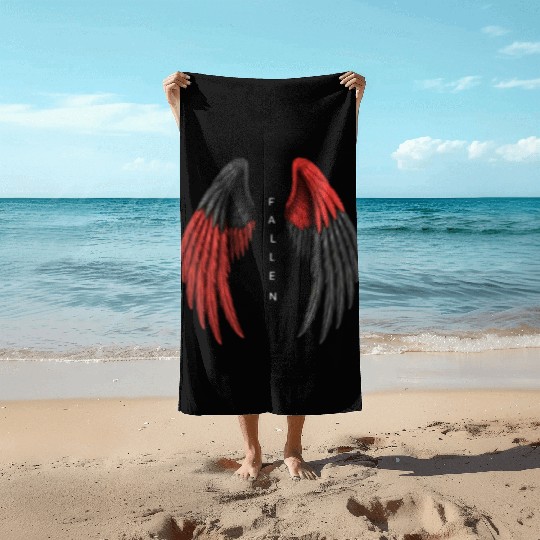 Red and Black Angel Wings Illustration Beach Towels