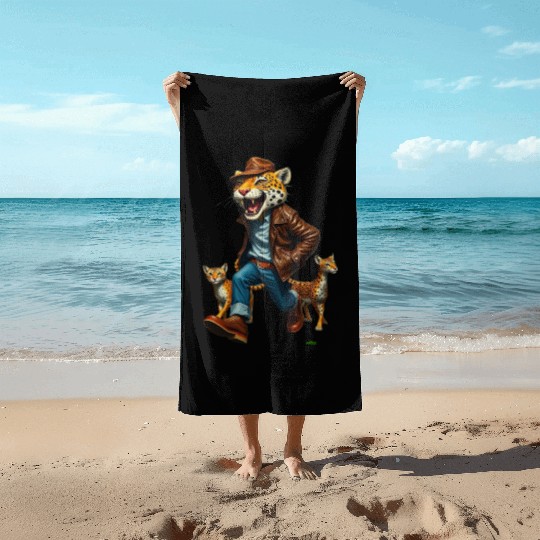 Happy Jack the Jaguar.   by m@xx. Beach Towels