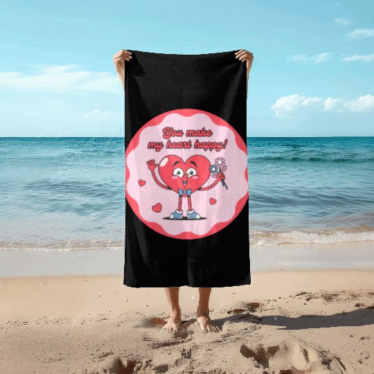 Heartfelt Happiness Cartoon Design Beach Towels