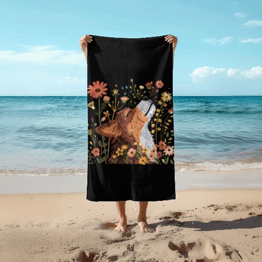 Serene Howling Wolf Amid Floral Bloom Beach Towels