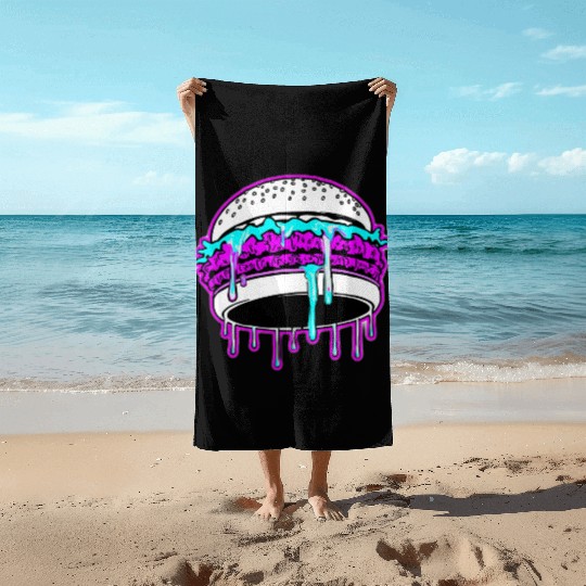 Taste The Glitch Burger – Neon Food Fantasy  Beach Towels