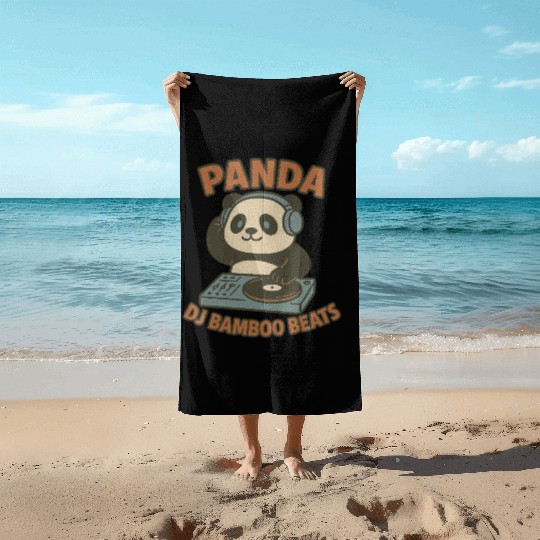 Panda DJ Bamboo Beats Illustration Beach Towels