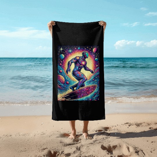 Cosmic Surfer Astronaut Illustration Beach Towels