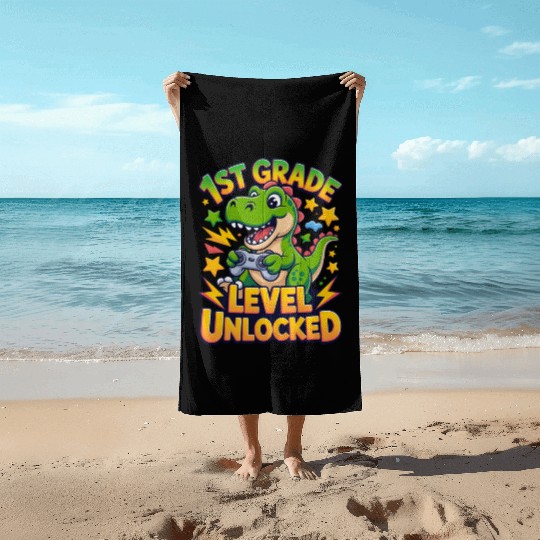 1st Grade Level Unlocked Back to School Video Game Beach Towels