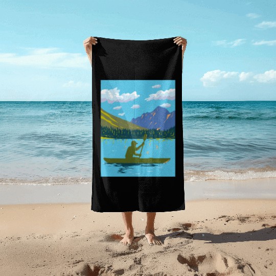 Kayak in Lake Josephine Glacier National Park WPA Beach Towels