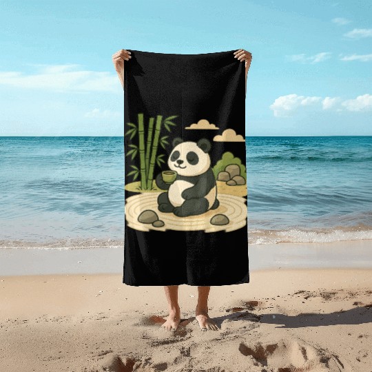 Serene Panda in Bamboo Garden Beach Towels