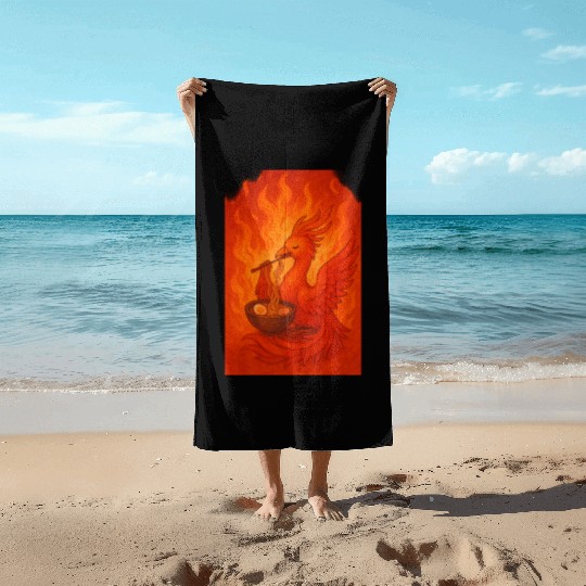Fiery Phoenix with Ramen Bowl Beach Towels
