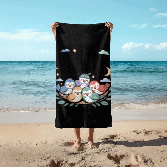 Bird Nap Society | Cute Lazy Sleeping Birds Beach Towels