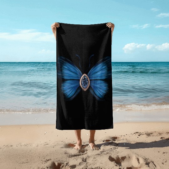 September Sapphire Blue Butterfly Gemstone Design Beach Towels