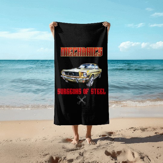 Muscle Car Classic Mechanics Design Beach Towels