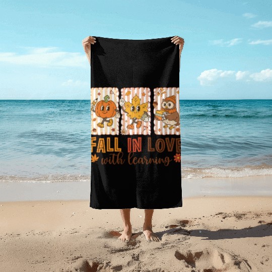 Fall In Love With Learning Cozy Autumn Pumpkin Beach Towels