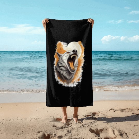 Howling Wolf Under Full Moon Beach Towels