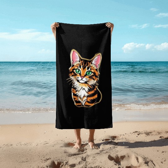 cat Tiger Cub Illustration Beach Towels