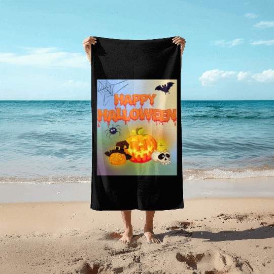 Happy Halloween Pumpkin Lantern Beach Towels