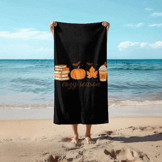 Cozy Season Pumpkin Latte Halloween Books & Leaves Beach Towels