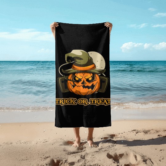Halloween Pumpkin Witch Hat Design Beach Towels