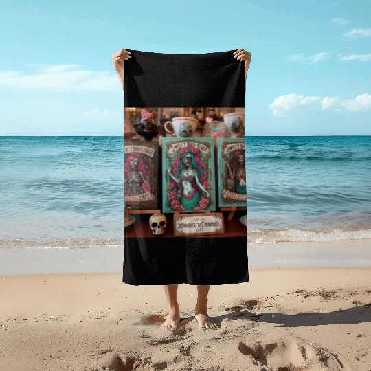 Colorful Sugar Skull Mermaid Design Beach Towels