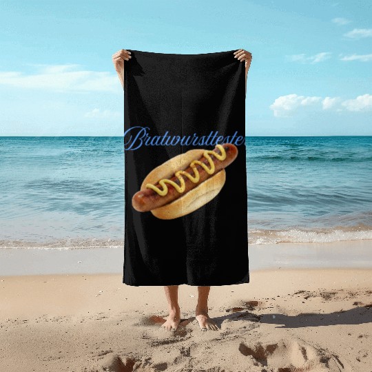 Hot Dog with Mustard Illustration Beach Towels