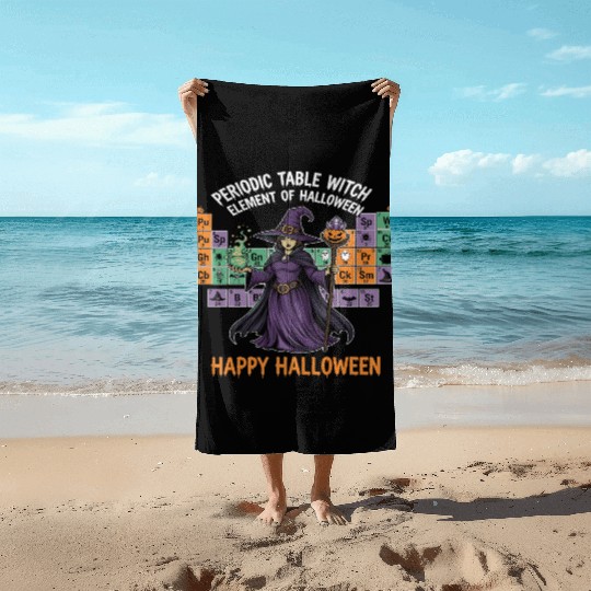 Witch and Periodic Table Halloween Design Beach Towels