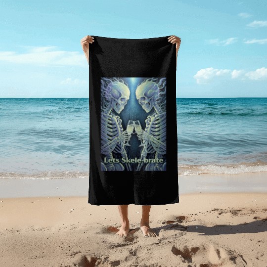 Celestial Skeleton Toasting Champagne Beach Towels