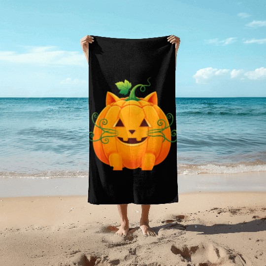Whimsical Cat Pumpkin Costume Beach Towels
