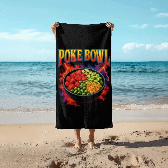 Poke Bowl Favorite Food Funny Weird 90s Poke Bowl Beach Towels