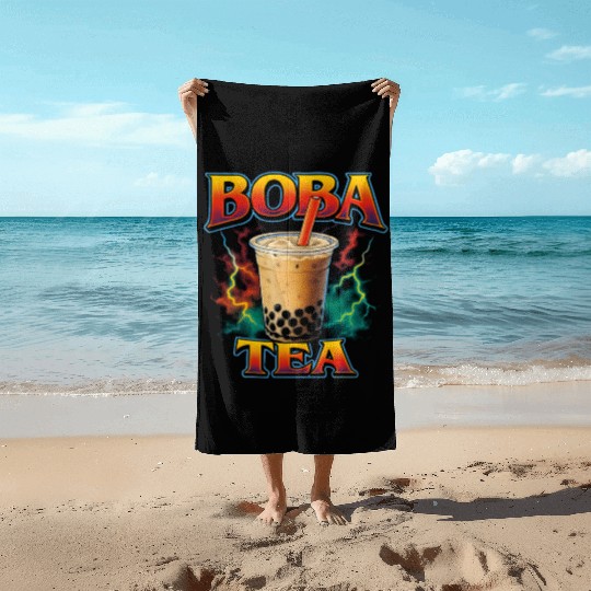 Boba Tea Favorite Food Funny Weird 90s Boba Tea Beach Towels