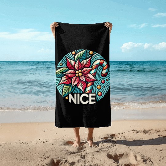 Festive Poinsettia Holiday Patch Beach Towels