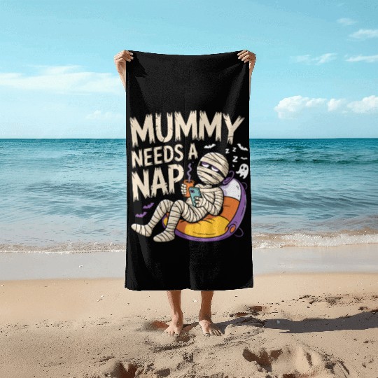 Mummy with Coffee Napping Design Beach Towels