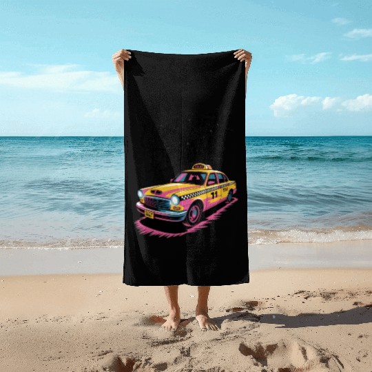 Vibrant Taxi Dreams Illustration Beach Towels