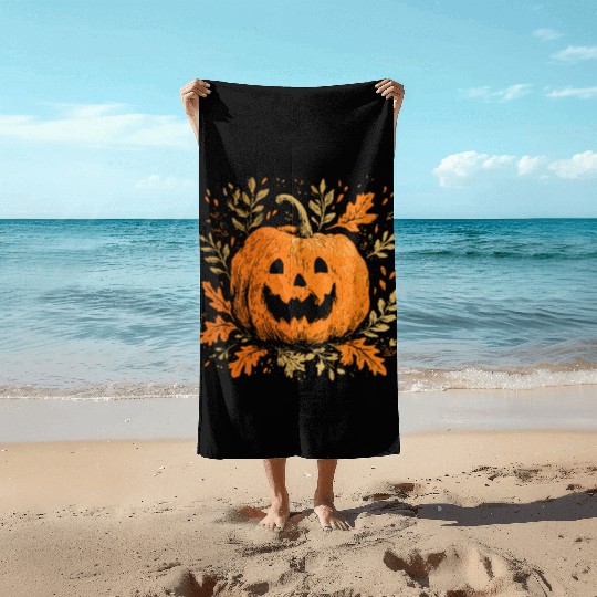 Fall Jack-o'-lantern Spooky Pumpkin Halloween  Beach Towels