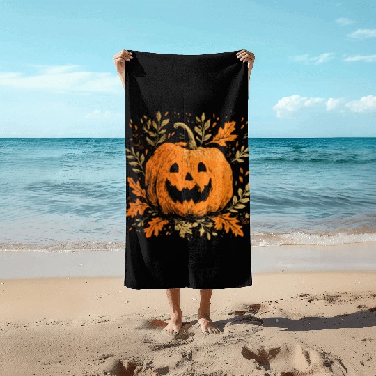 Fall Jack-o'-lantern Spooky Pumpkin Halloween  Beach Towels