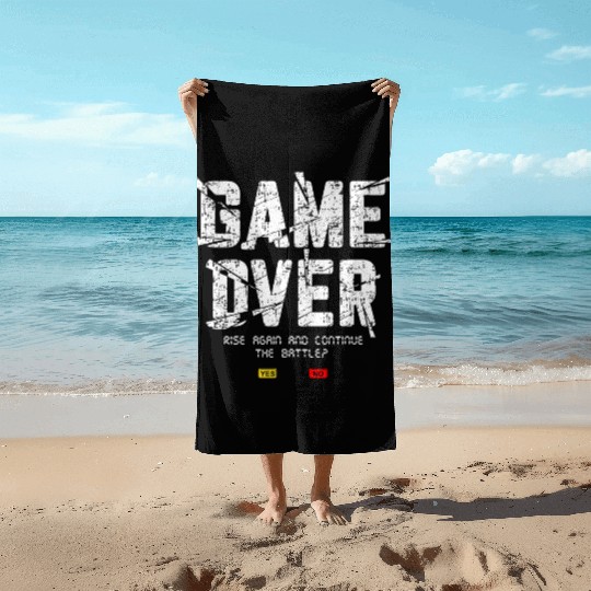 Game Over Rise Continue Banner Beach Towels