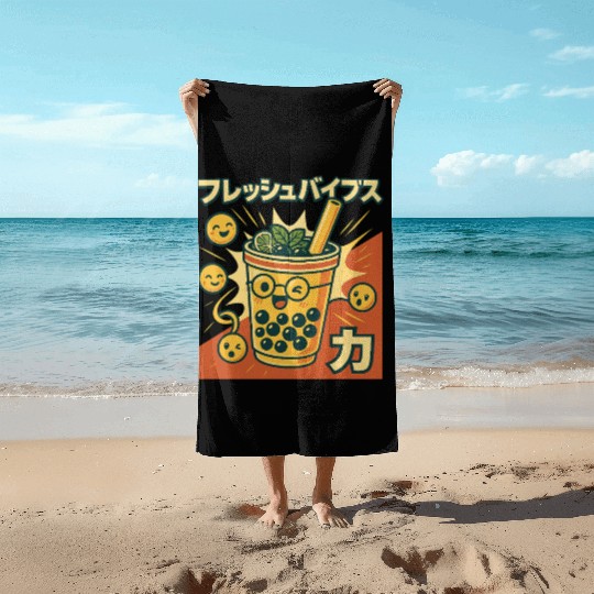 Playful Bubble Tea Illustration Beach Towels