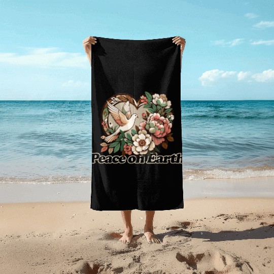 Peaceful Dove Heart Floral Design Beach Towels