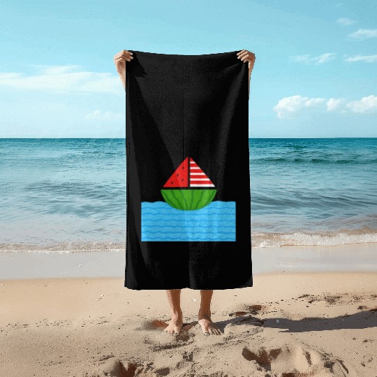 Watermelon Sailboat with Humanity Wins Quote Beach Towels