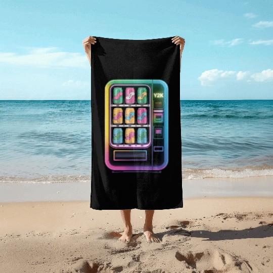 Y2K Cyber Vending Machine with Iridescent Drinks Beach Towels