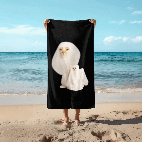 ghost cat meme funny halloween Beach Towels