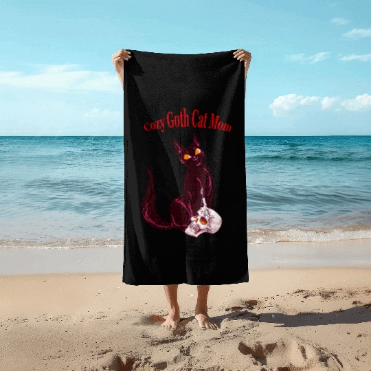 Cozy Gothic Cat Mom Beach Towels