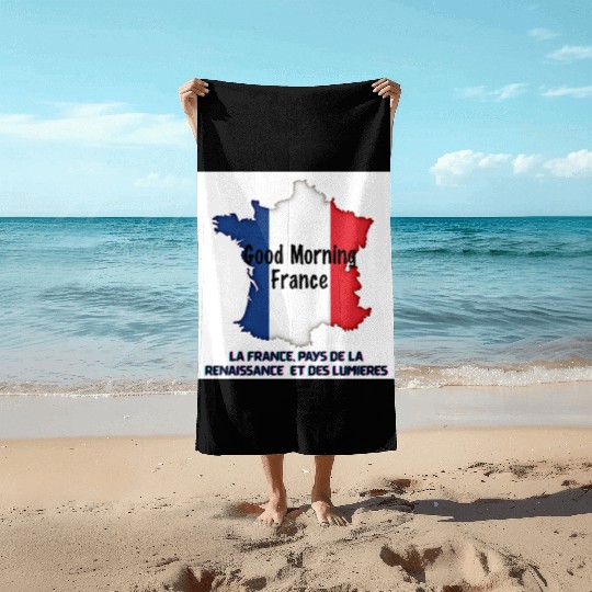 Map of France with Greeting Text Beach Towels