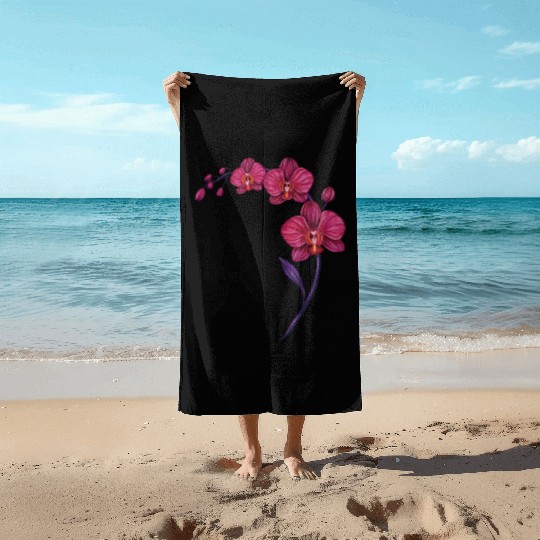 Elegant Violet Pink Orchid Flower Branch Design Beach Towels