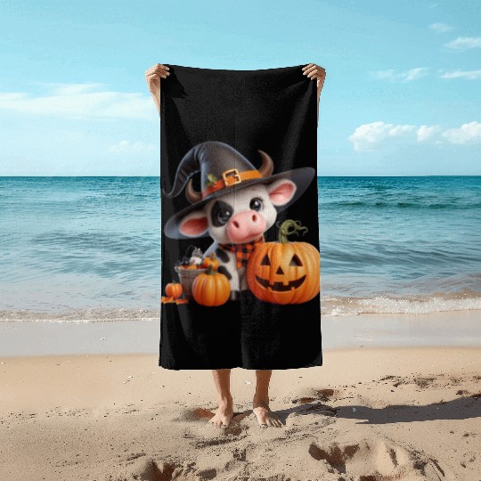 Cute Halloween Cow Beach Towels