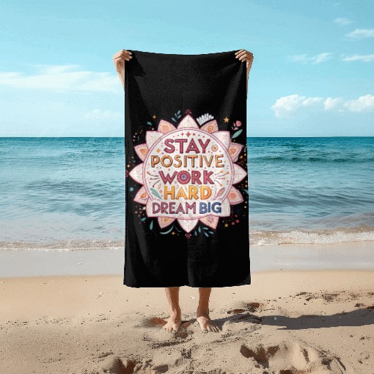 Inspirational Mandala with Motivational Quotes Beach Towels