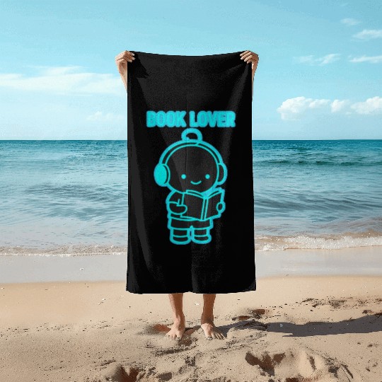 Neon Book Lover Character Beach Towels
