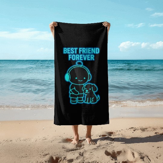 Best Friend Forever Neon Illustration Beach Towels