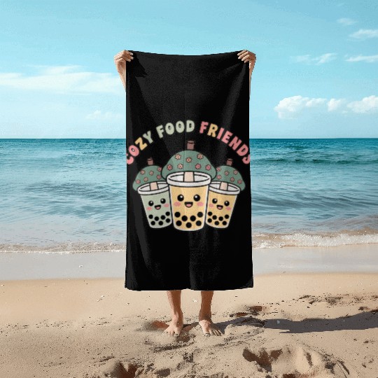 Cute Bubble Tea Cloud Trio Design Beach Towels